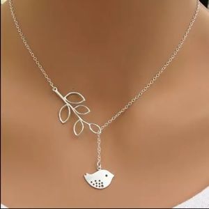 Silver Tone Hanging Branch Bird Necklace